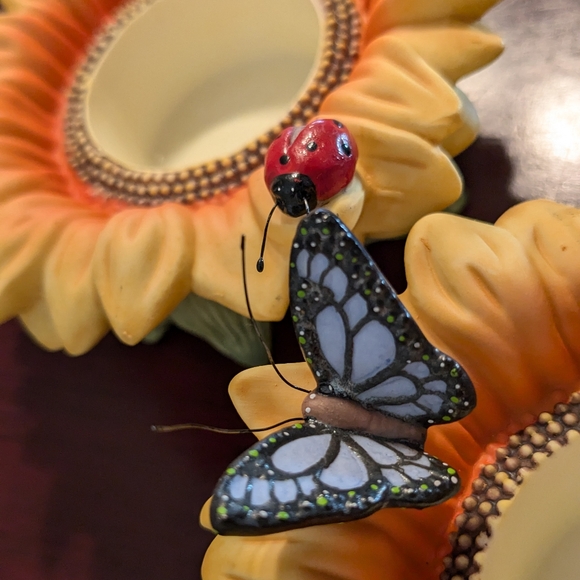 PARTYLITE Sunflower Buddies Ladybug & Butterfly 2 TEA LIGHT Votive CANDLE HOLDER - Picture 3 of 13